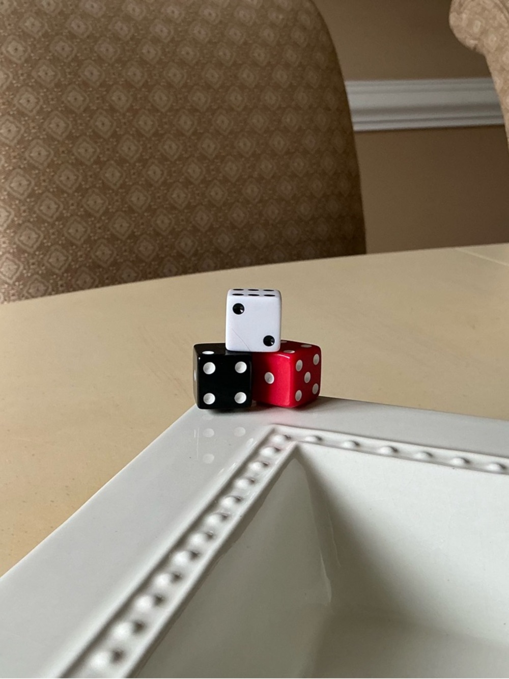 Large Stacked Game Night Dice Platter Decoration -  RED BLACK WHITE 🎲